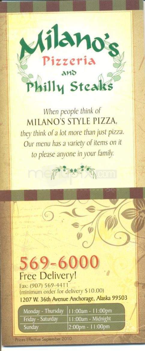 Milano's Pizza - Anchorage, AK menu_pic