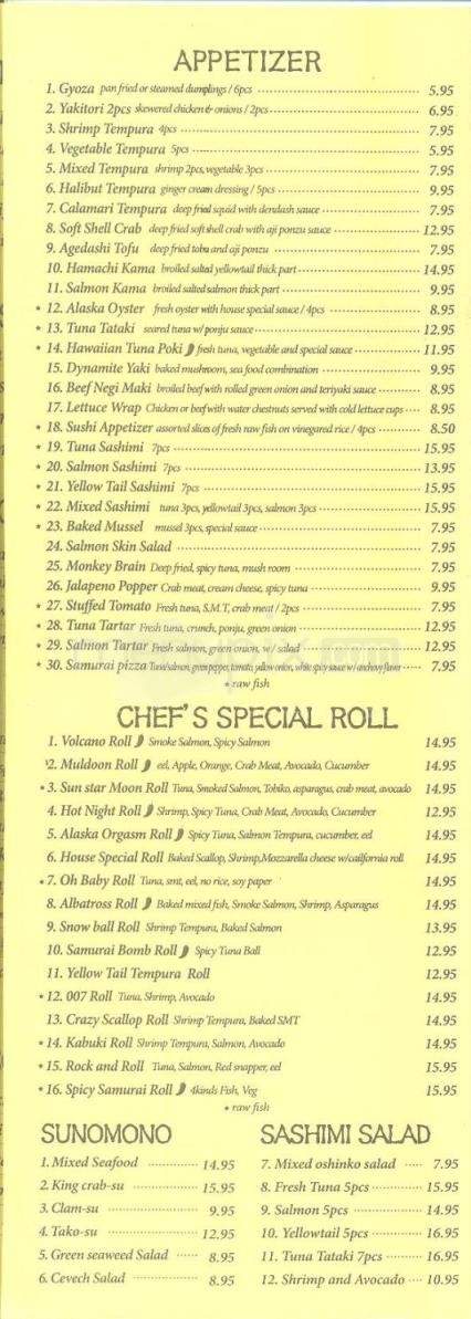 Samurai Sushi - Anchorage, AK menu_pic