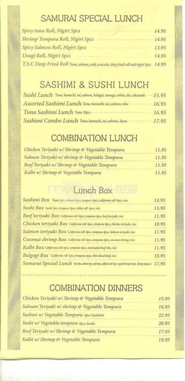 Samurai Sushi - Anchorage, AK menu_pic