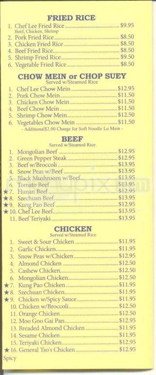 Chef Lee's & Pickle Barrel - Anchorage, AK menu_pic