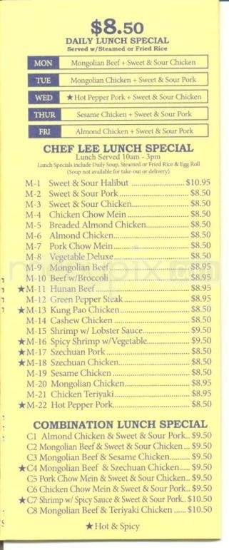 Chef Lee's & Pickle Barrel - Anchorage, AK menu_pic