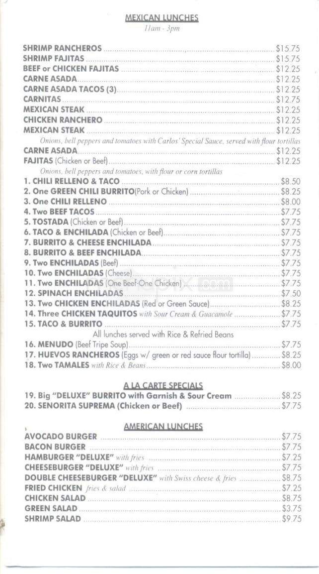 Carlos Mexican Restaurant - Anchorage, AK menu_pic