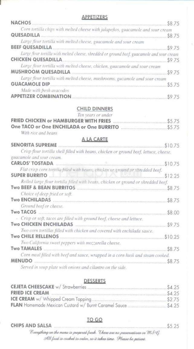 Carlos Mexican Restaurant - Anchorage, AK menu_pic