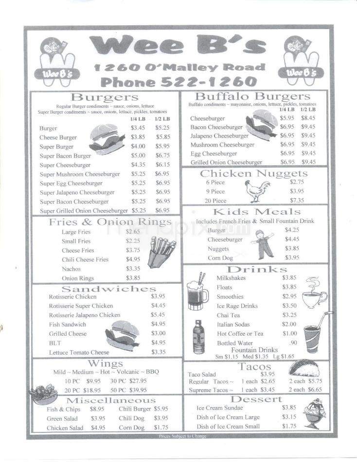 Wee B's Restaurant - Anchorage, AK menu_pic