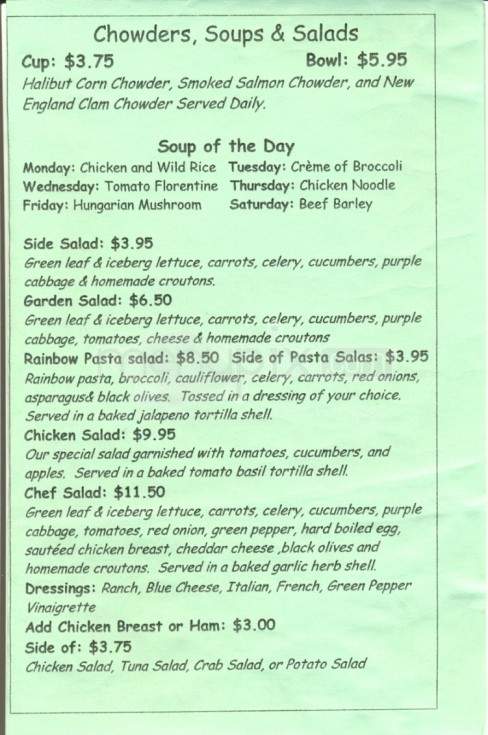 Chowder House - Fairbanks, AK menu_pic