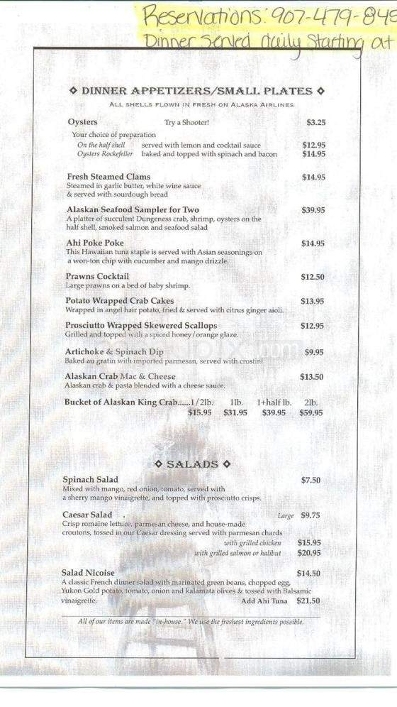 Pump House Restaurant & Saloon - Fairbanks, AK menu_pic