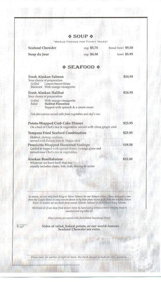 Pump House Restaurant & Saloon - Fairbanks, AK menu_pic