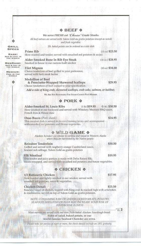 Pump House Restaurant & Saloon - Fairbanks, AK menu_pic