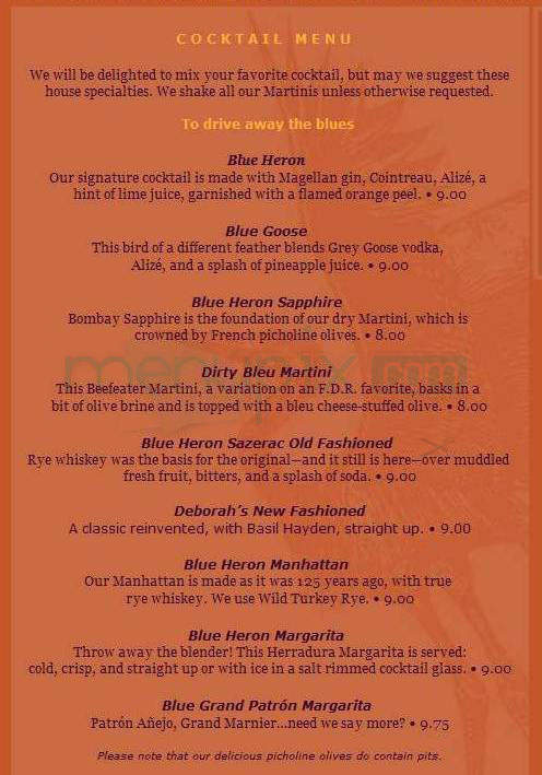 Blue Heron Restaurant - Sunderland, MA menu_pic