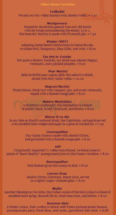 Blue Heron Restaurant - Sunderland, MA menu_pic