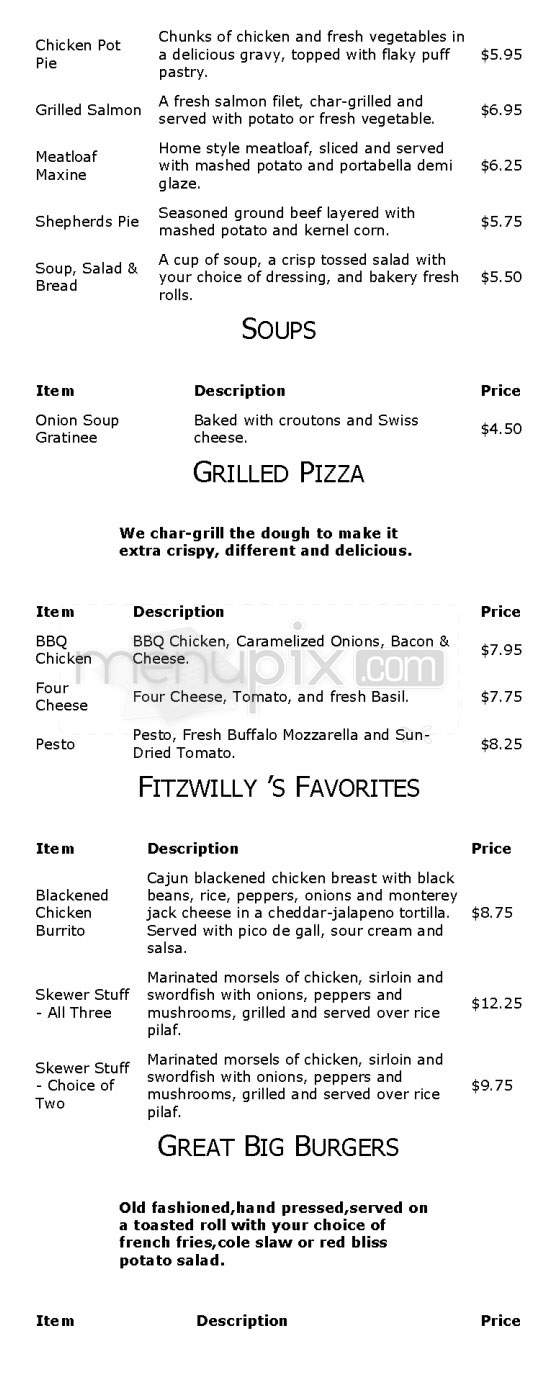 Fitzwilly's - Northampton, MA menu_pic
