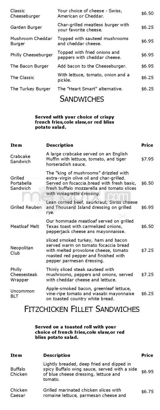 Fitzwilly's - Northampton, MA menu_pic