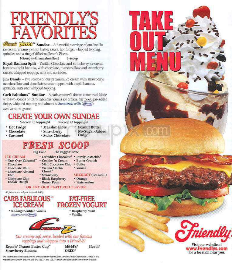 Friendly's Ice Cream Shop - Northampton, MA menu_pic