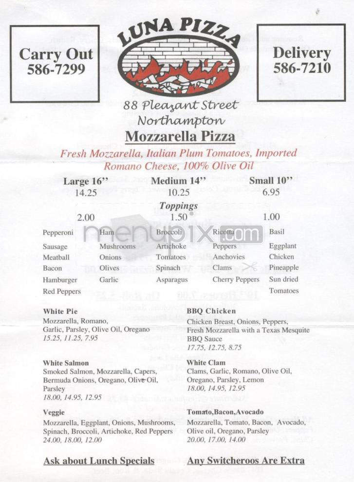 Luna Pizza - Northampton, MA menu_pic