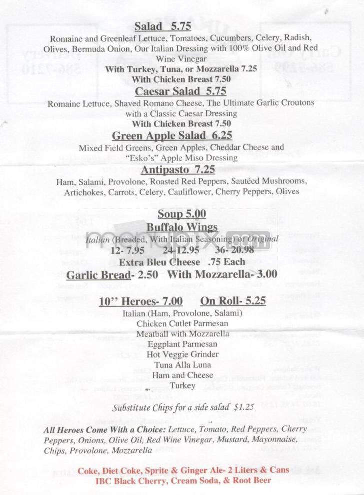 Luna Pizza - Northampton, MA menu_pic