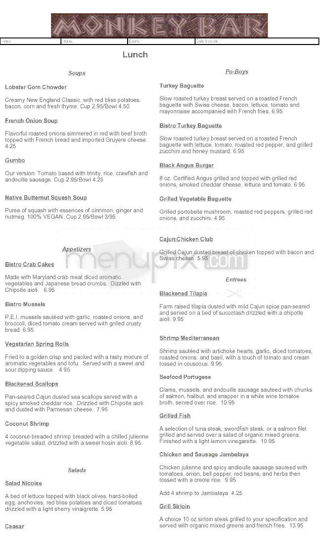 Monkey Bar & Grill - Amherst, MA menu_pic