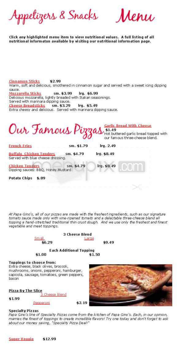 Papa Gino's - Northampton, MA menu_pic