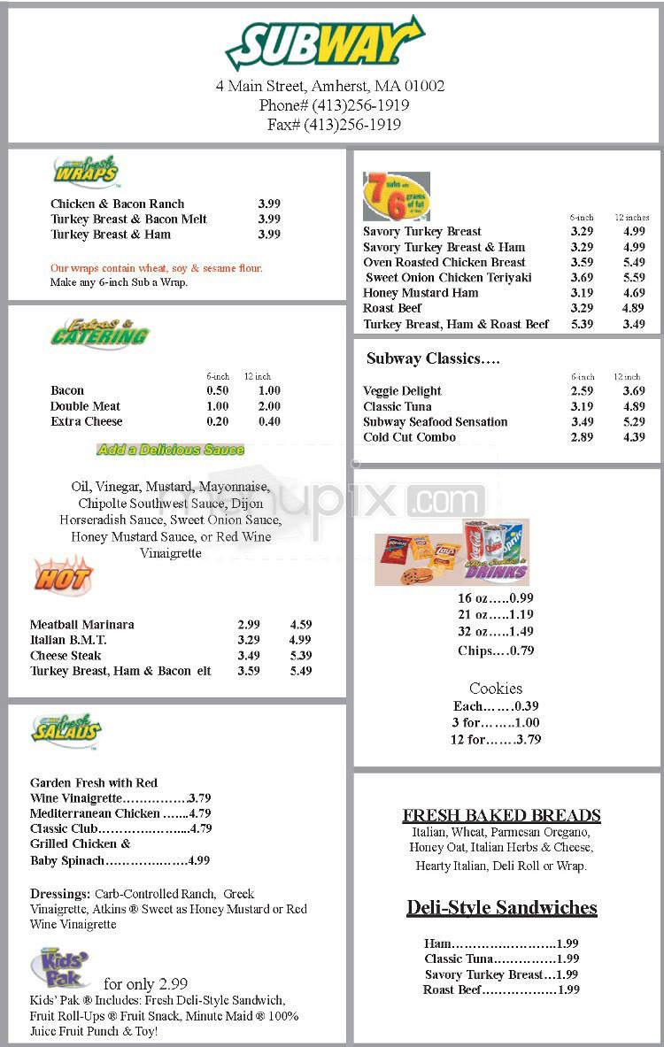 Subway Sandwiches & Salads - Amherst, MA menu_pic