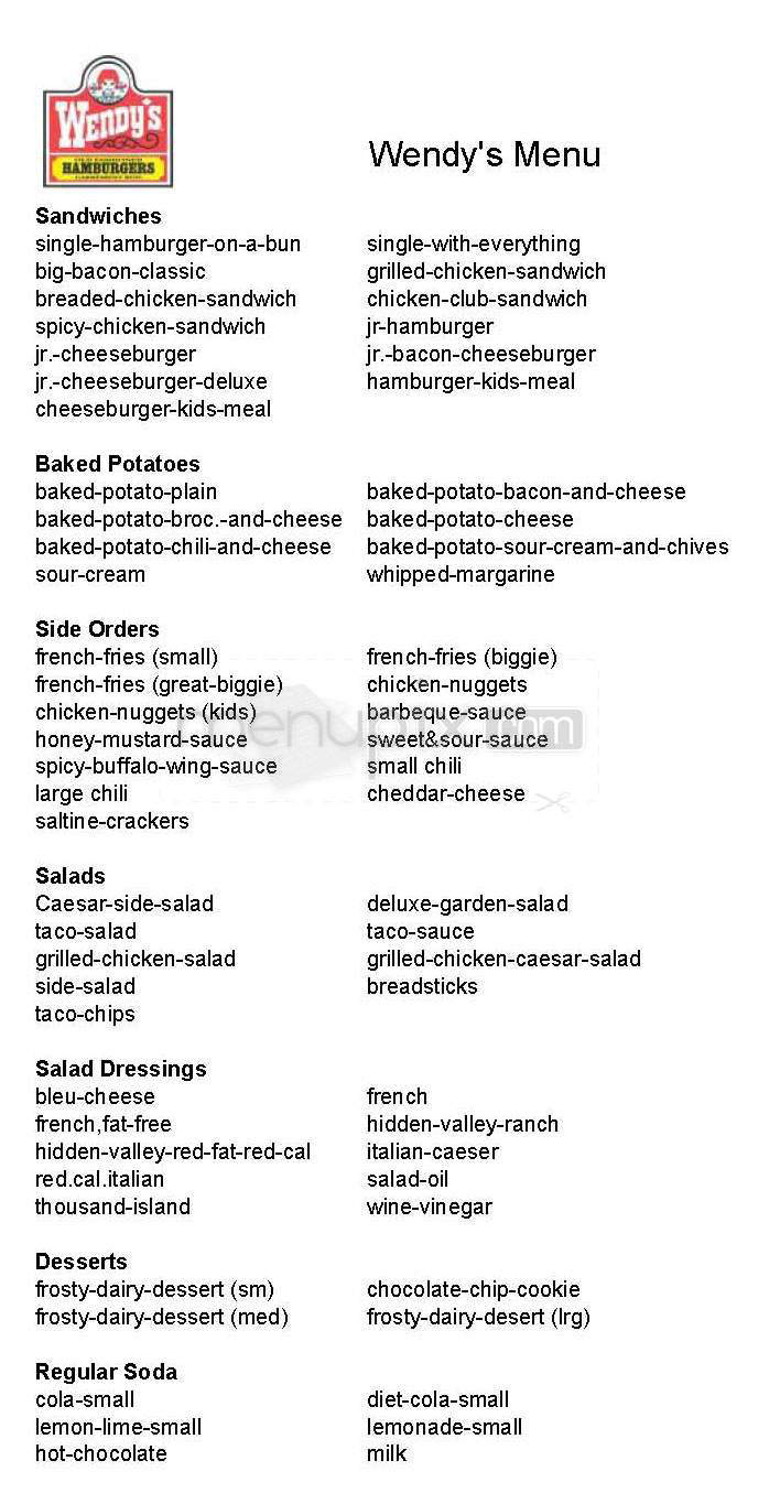 Wendy's - Northampton, MA menu_pic