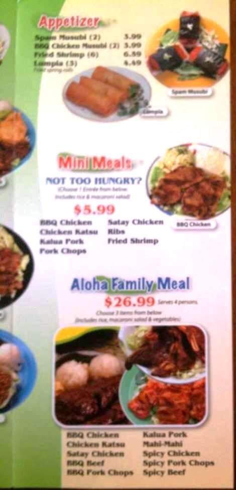 Aloha Hawaiian BBQ - El Paso, TX menu_pic
