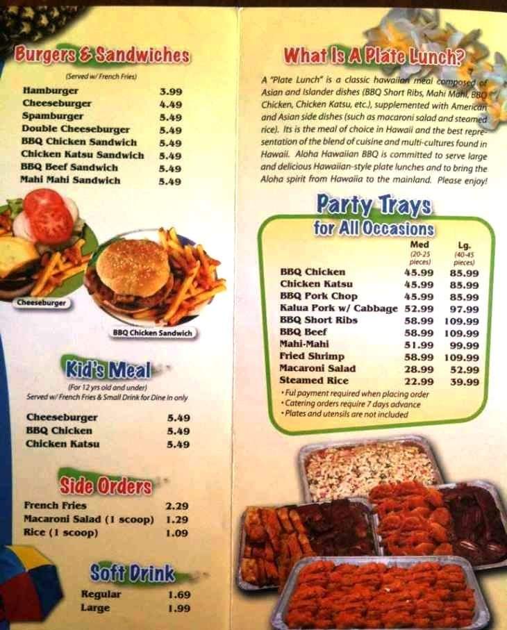 Aloha Hawaiian BBQ - El Paso, TX menu_pic