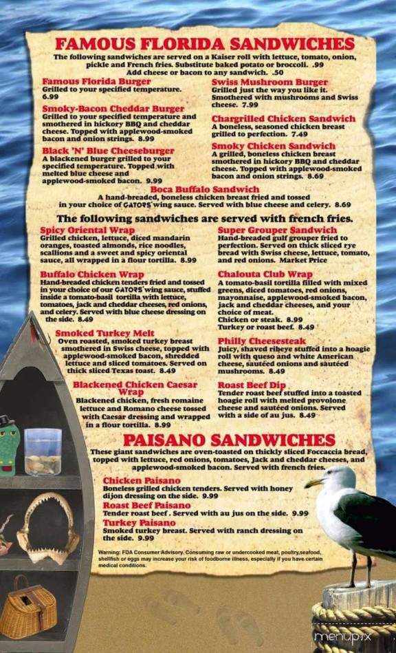 Alli-Gators Grill & Bar - Port Charlotte, FL menu_pic