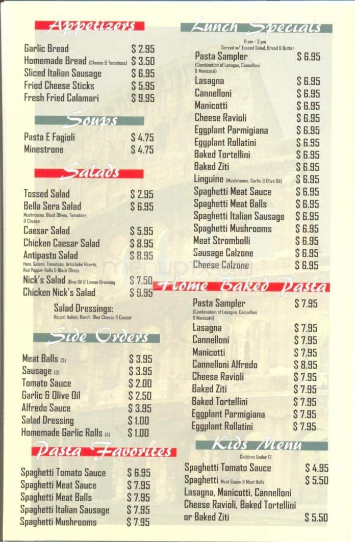 Bella Sera - Universal City, TX menu_pic
