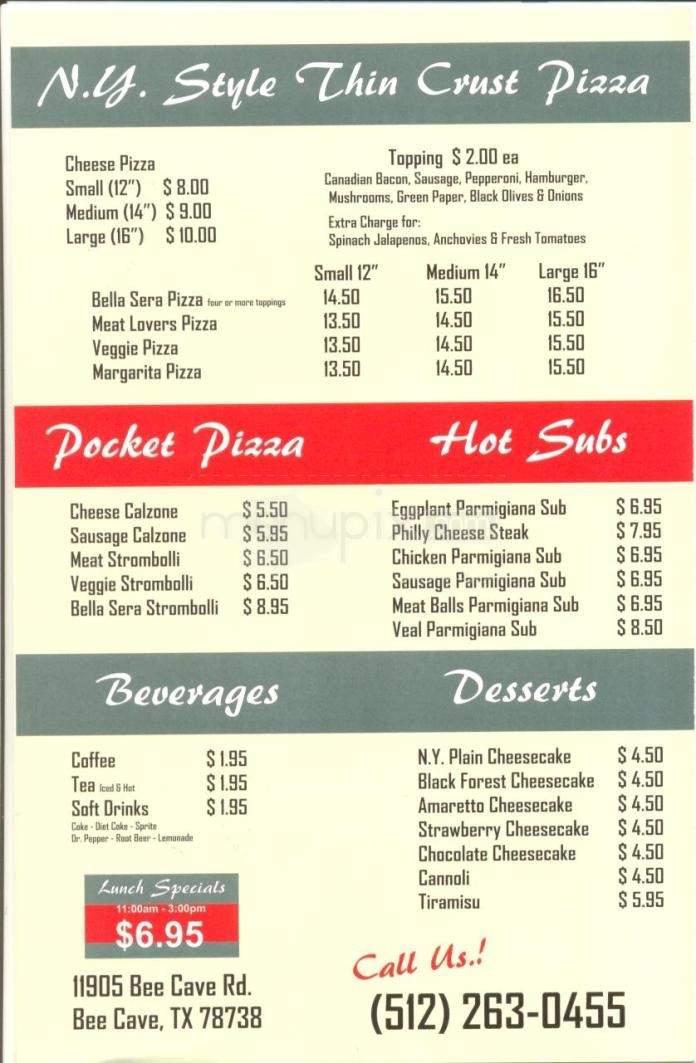 Bella Sera - Universal City, TX menu_pic