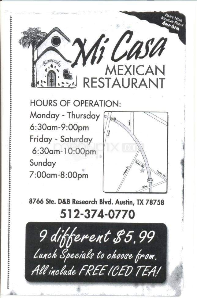 Mi Casa - Austin, TX menu_pic