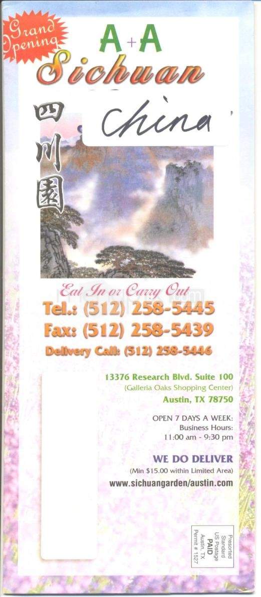A plus A Sichuan China - Austin, TX menu_pic
