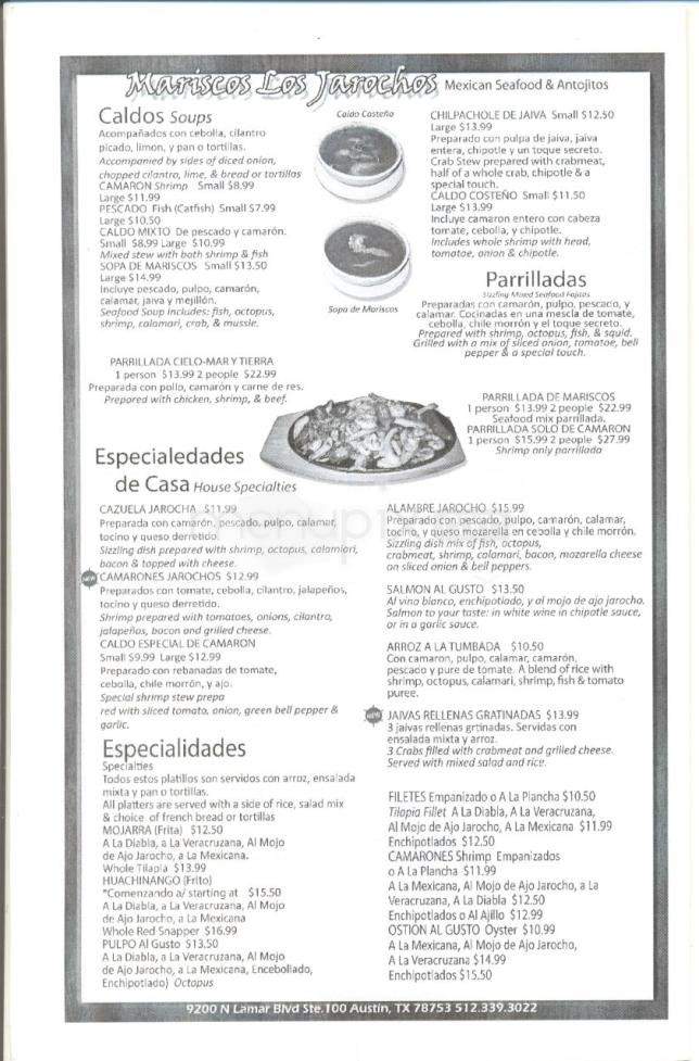 Mariscos Los Jaroches - Austin, TX menu_pic