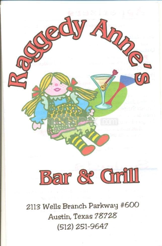 Raggedy Anne's Bar & Grill - Austin, TX menu_pic