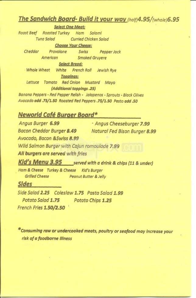Neworld Cafe - Austin, TX menu_pic