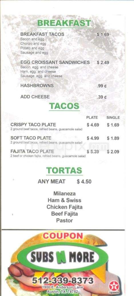 Subs N More at Walnut Market - Austin, TX menu_pic