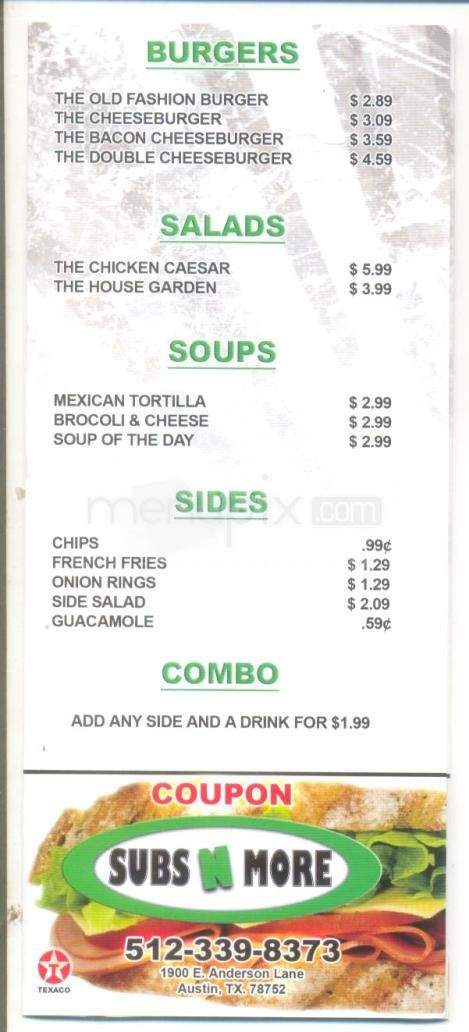 Subs N More at Walnut Market - Austin, TX menu_pic