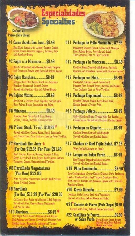 Don Juan Mexican Restaurant - Waterford Township, MI menu_pic