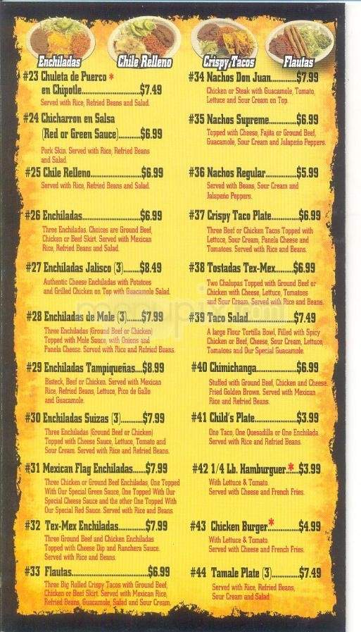 Don Juan Mexican Restaurant - Waterford Township, MI menu_pic