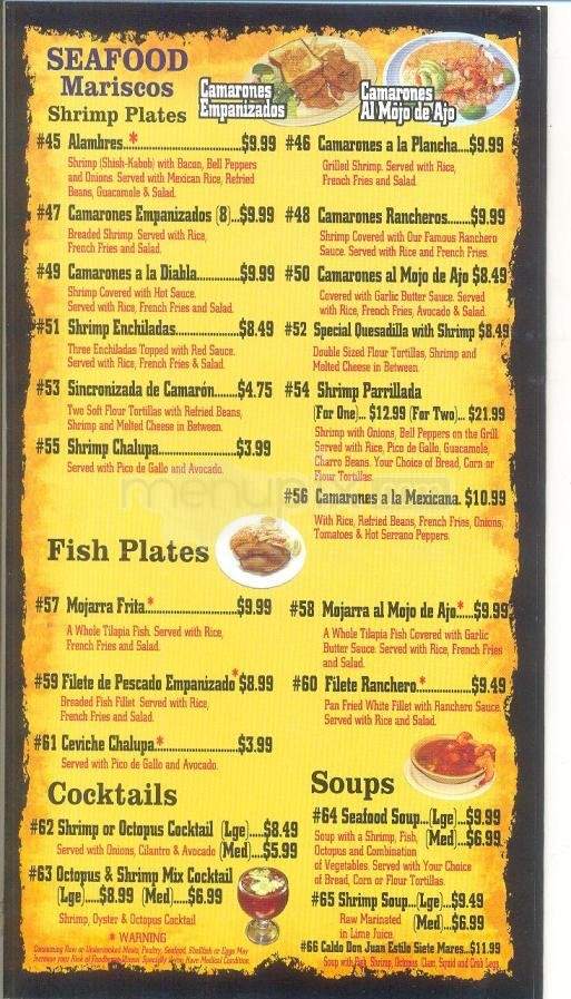 Don Juan Mexican Restaurant - Waterford Township, MI menu_pic
