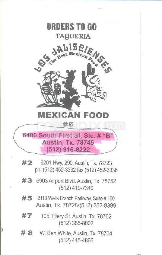 Taqueria Los Jaliscienses - Austin, TX menu_pic
