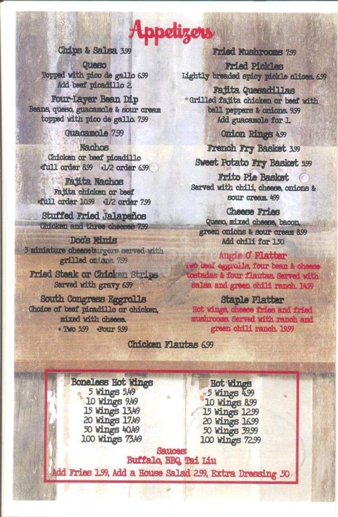 Doc's Backyard Bar & Grill - Austin, TX menu_pic