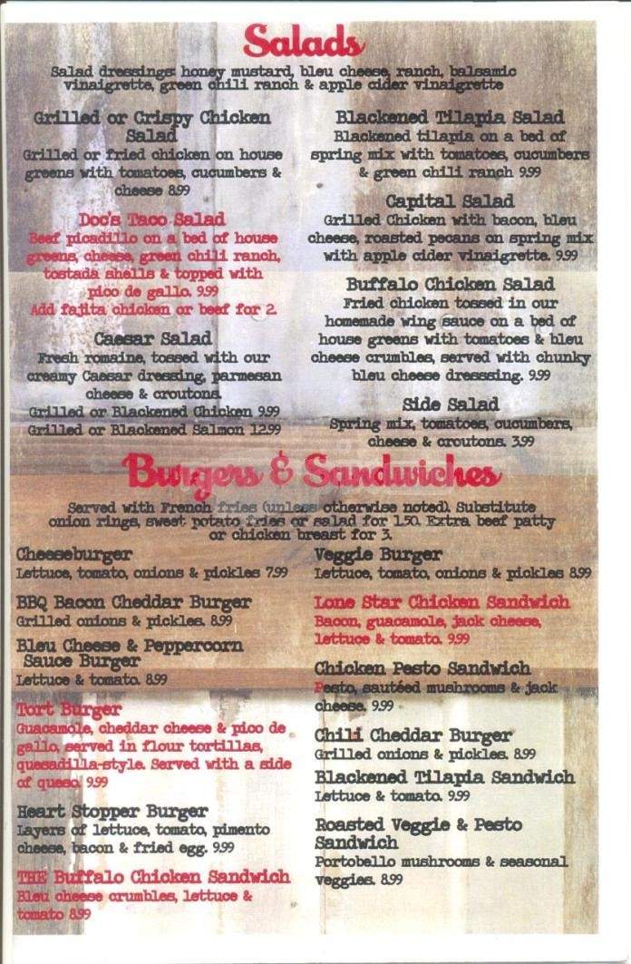 Doc's Backyard Bar & Grill - Austin, TX menu_pic