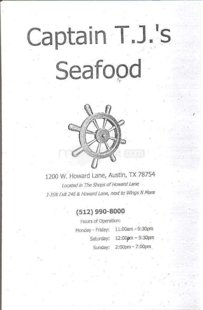 Captain T J's Seafood - Austin, TX menu_pic