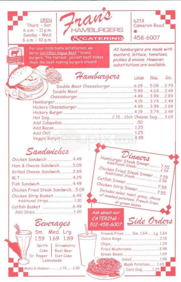 Fran's Hamburgers - Austin, TX menu_pic