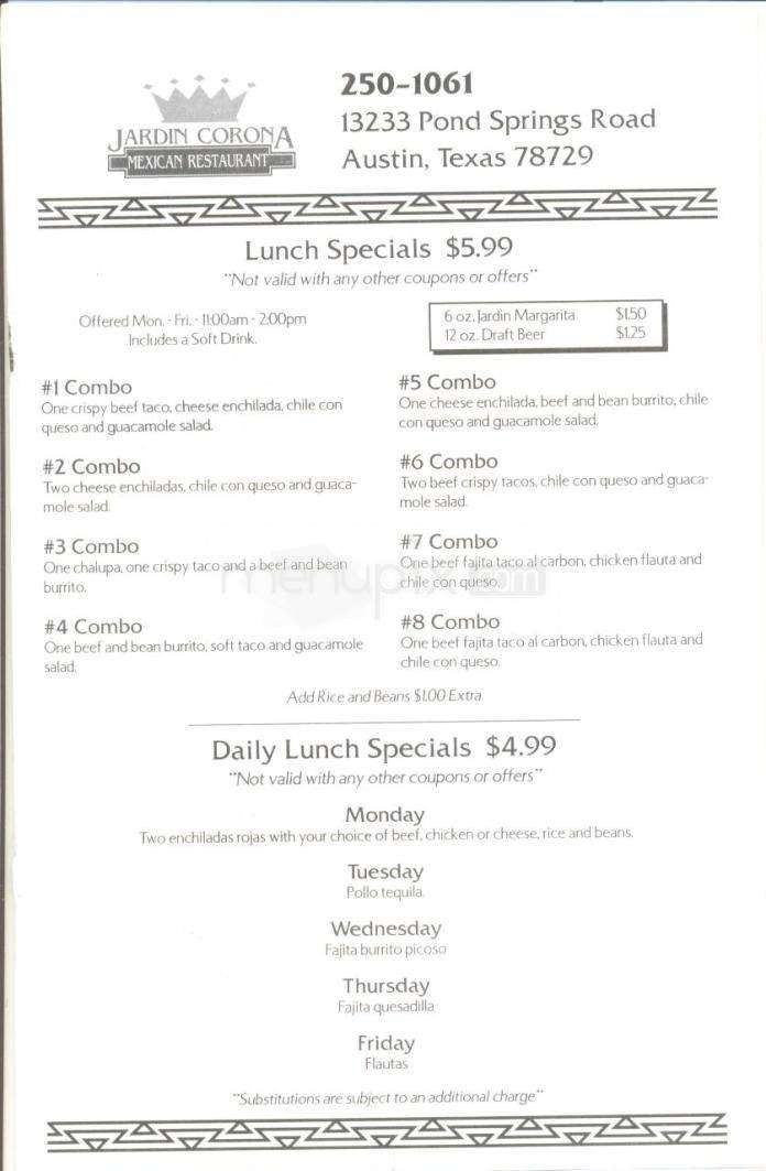 Jardin Corona Mexican Restaurant - Austin, TX menu_pic