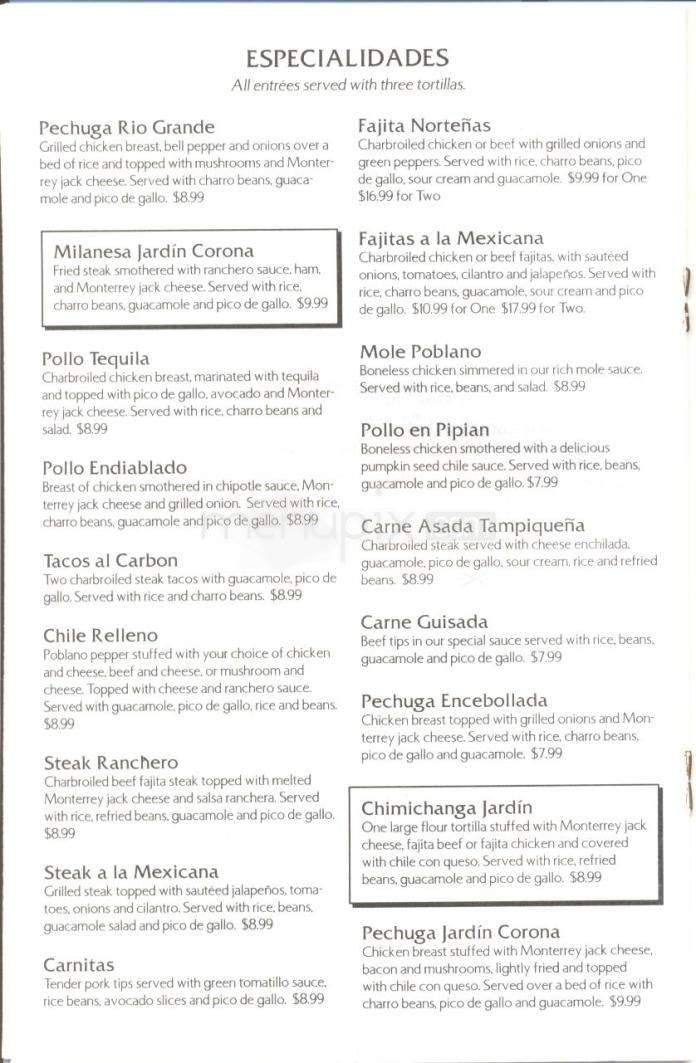 Jardin Corona Mexican Restaurant - Austin, TX menu_pic