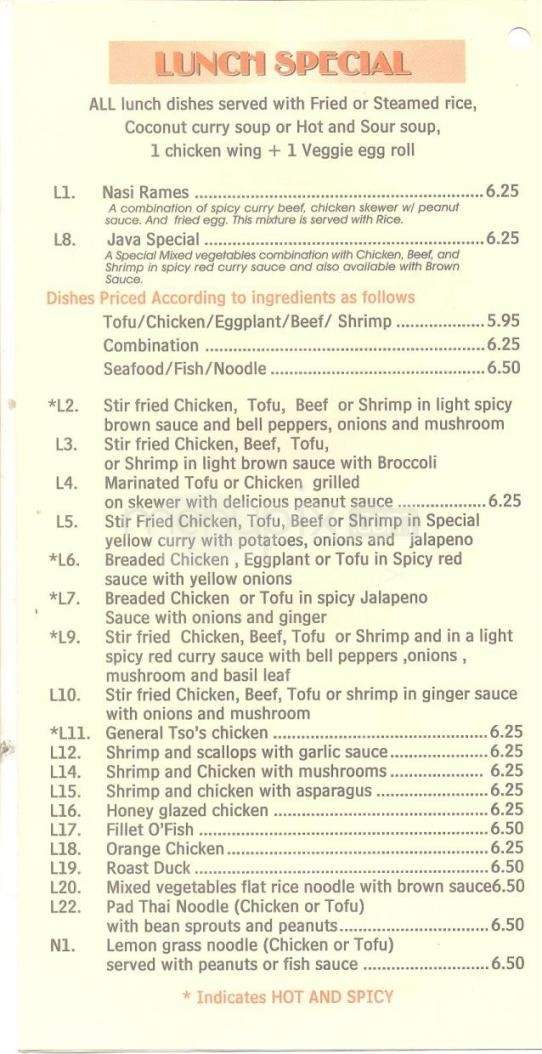 Java Noodles Restaurant - Austin, TX menu_pic