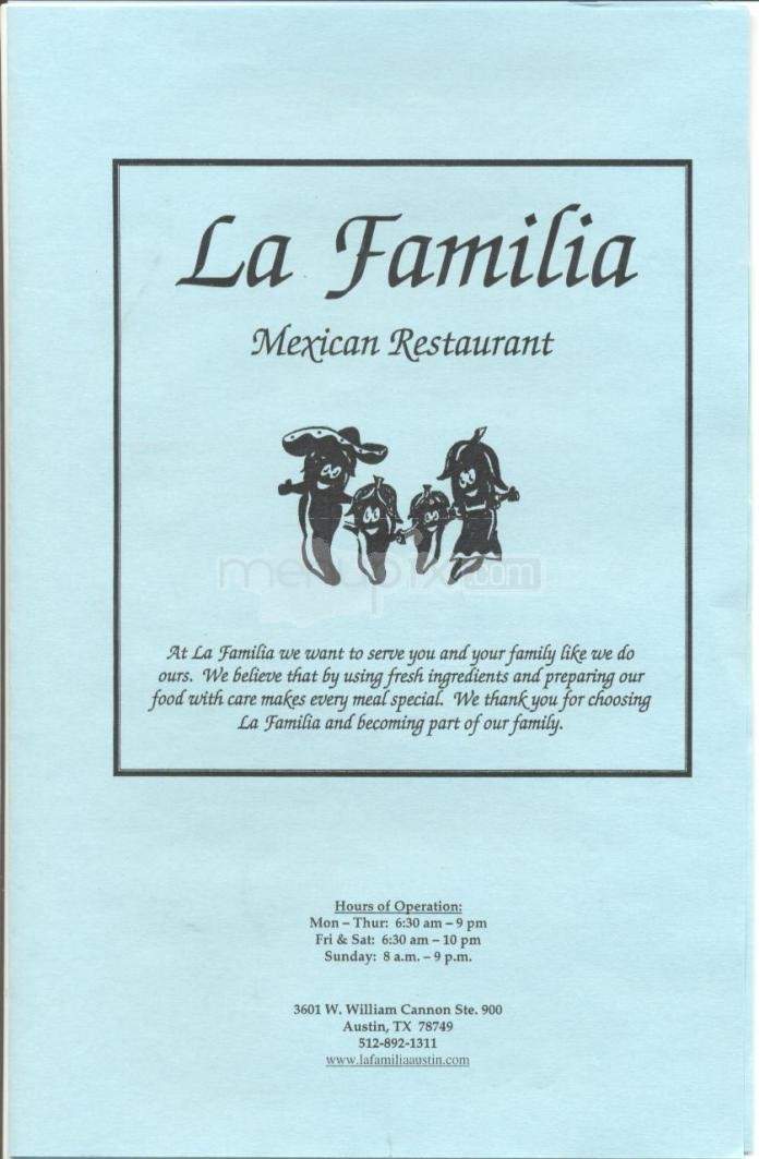 La Familia Mexican Restaurant - Austin, TX menu_pic