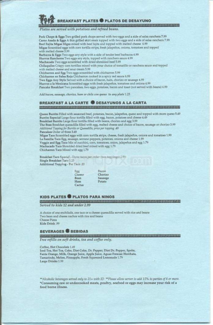 La Familia Mexican Restaurant - Austin, TX menu_pic