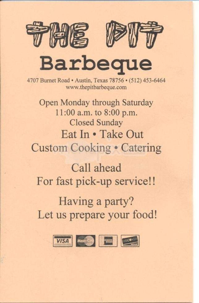 The Pit Barbeque - Austin, TX menu_pic