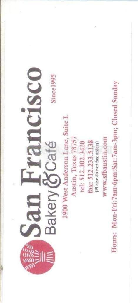 San Francisco Bakery & Cafe - Austin, TX menu_pic